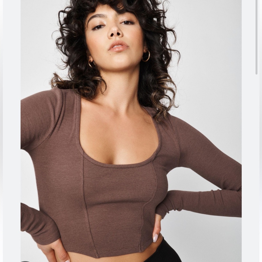 Brown Long Sleeve Cropped Shirt
